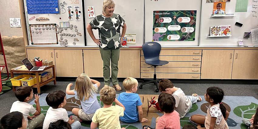 Superintendent Viramontez with a class of students