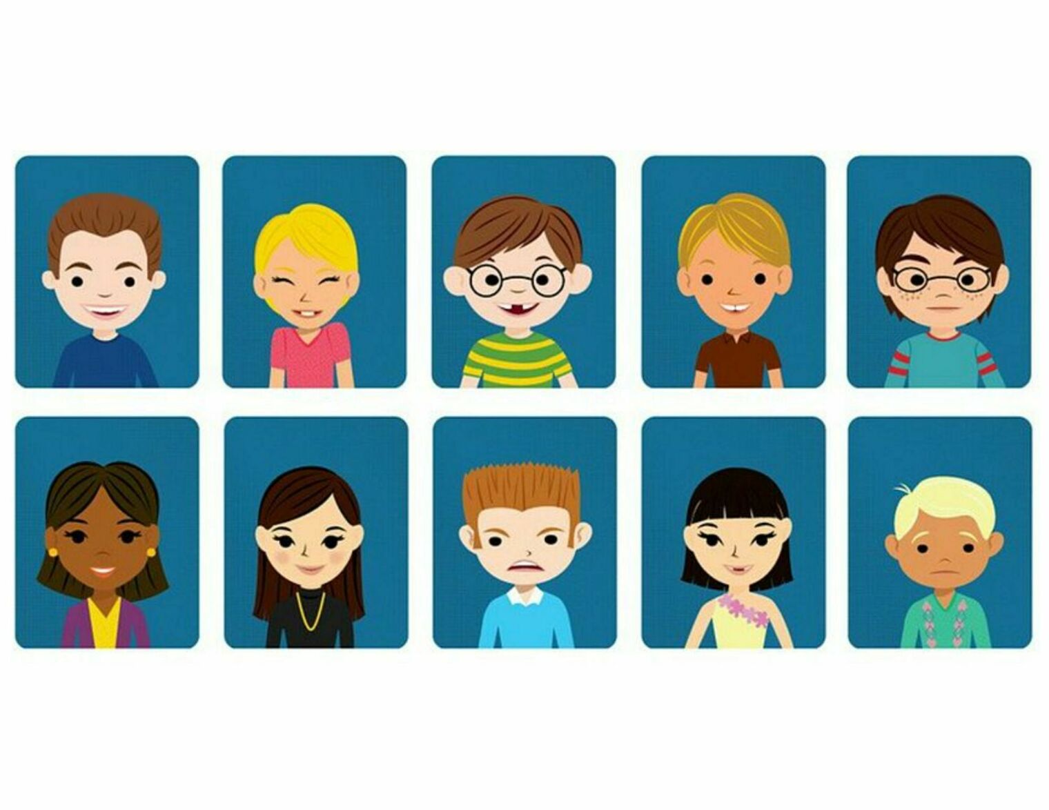cartoon drawings of 10 students in the style of year book photos 